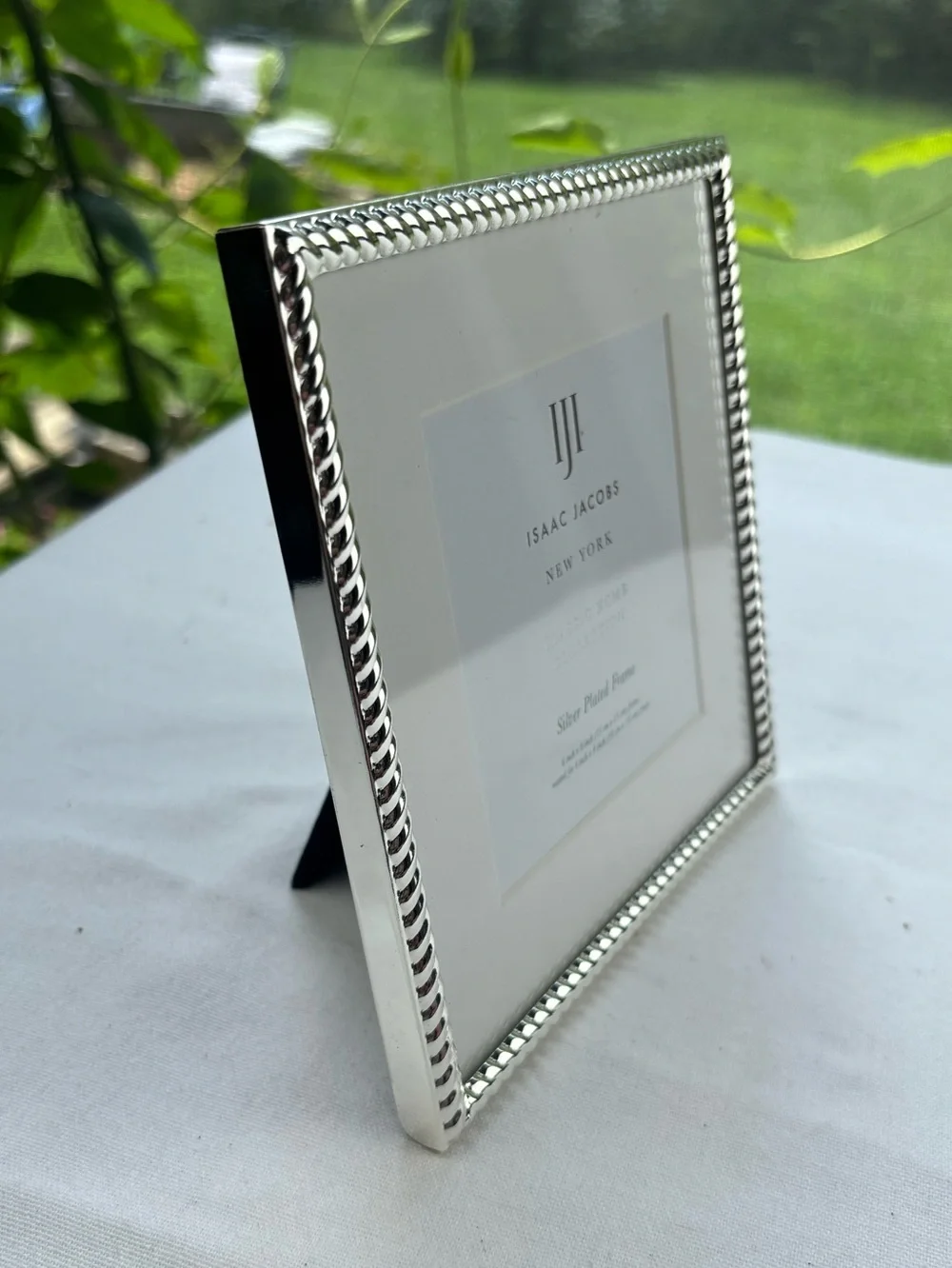 NWT Isaac Jacobs Silver Plated Photo Frame 6” x 6” Matted 4” x 4” Rope Border